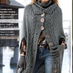 Вязаное пальто-кейп спицами