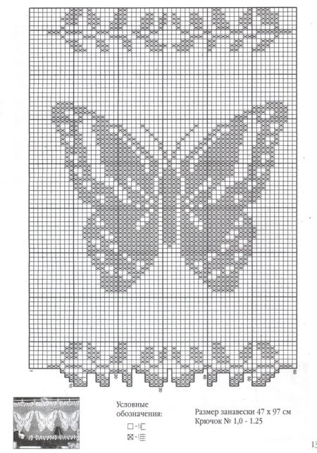 Схемы вязания занавесок крючком с бабочками
