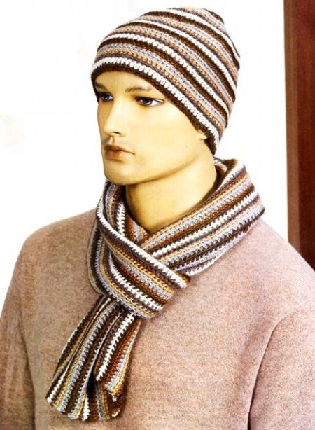 Шапка и шарф крючком для мужчины