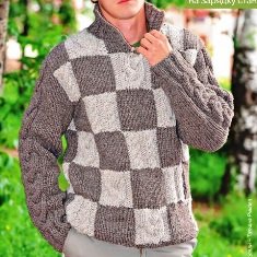 Мужской пуловер с шахматным узором