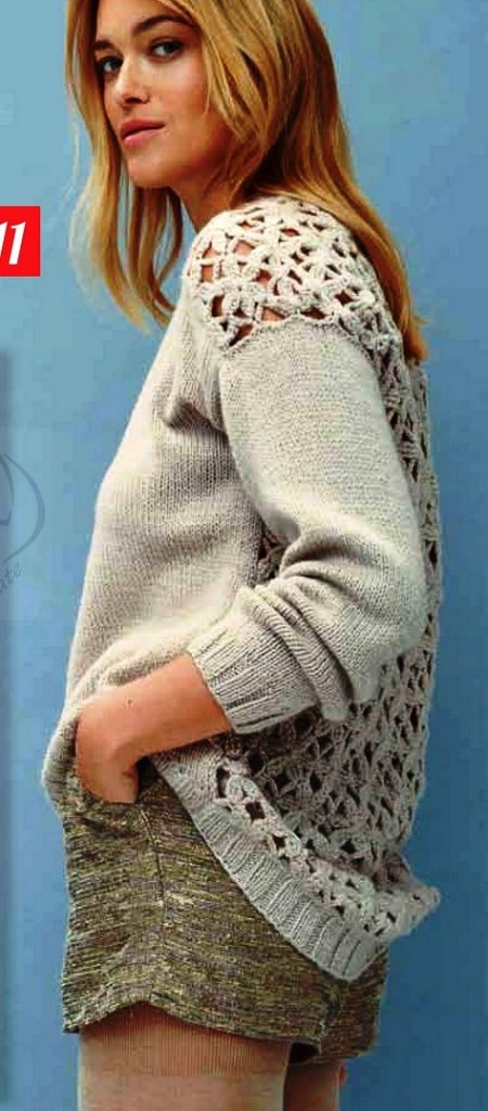 Пуловер с ажурной спинкой