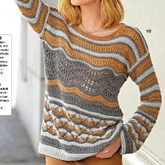 Пуловер спицами с сочетанием цветов и узоров.