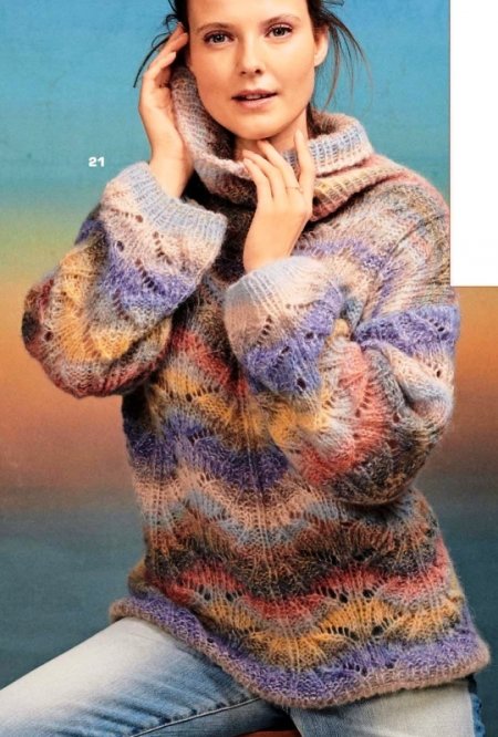 Вязание меланжевого пуловера красивым узором
